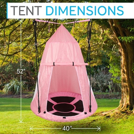 Serenelife Children's Tree Swing Tent - Indoor/Outdoor Hanging Rope Swing Hangout Kit Pink SLSWNG350PK